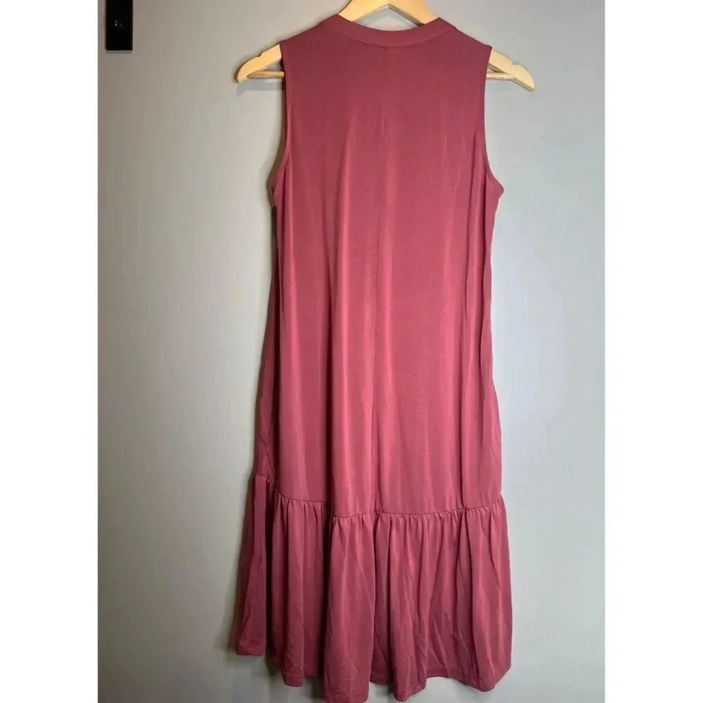 LUSH nordstrom sz SMALL drop waist midi dress peasant mauve pink v neck ruffle - Picture 5 of 5